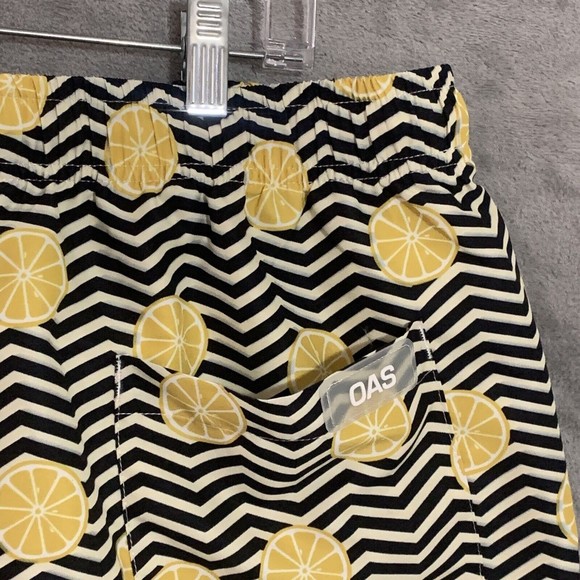 NWT! OAS Shorts Mens 2XL Swim Trunks Zig Zag Lemon Print Yellow Black Lined - Picture 2 of 10